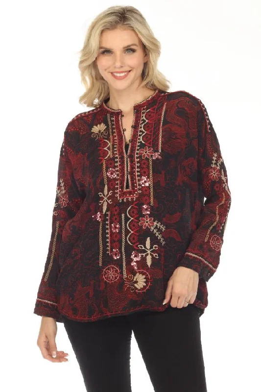 Johnny Was Biya Belina Silk Embroidered Tunic Top Plus Size B23823AOX