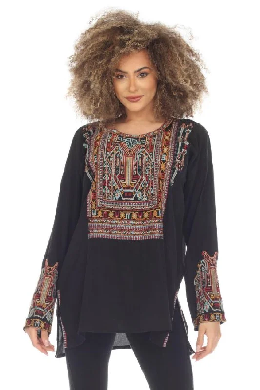 Johnny Was Biya Jaina Silk Embroidered Long Sleeve Blouse Boho Chic B12123