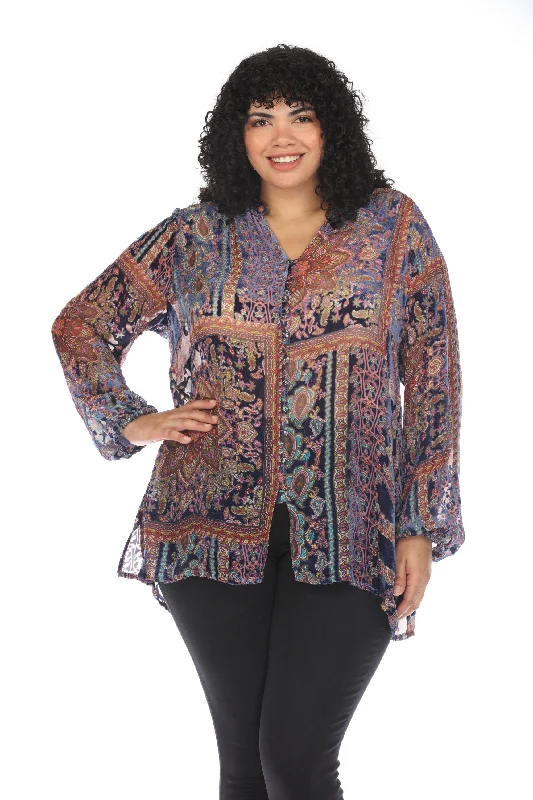 Johnny Was Omo Burnout Lydia Button Front Blouse Plus Size R19123-7X