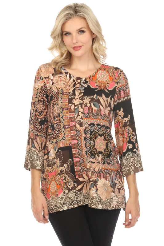 Johnny Was The Janie Favorite Button Front Tunic Top Boho Chic T22023