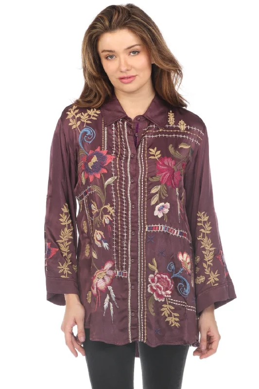 Johnny Was Workshop Kimono Sleeve Embroidered Shirt Boho Chic W14824