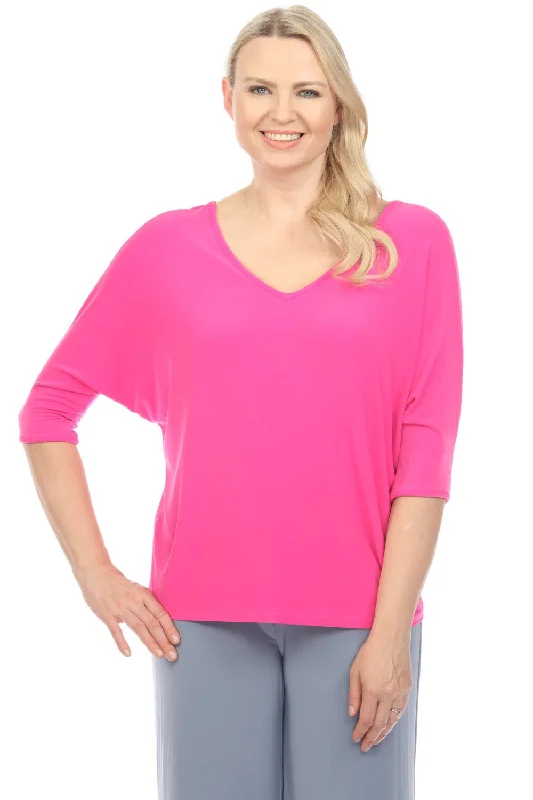 Joseph Ribkoff Boxy V-Neck 3/4 Dolman Sleeve Top 241044