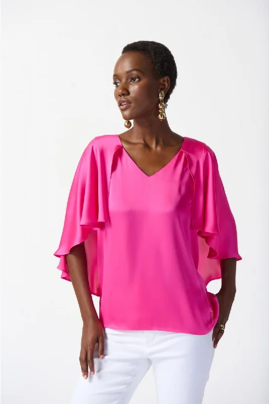 Joseph Ribkoff Flowy Satin Cape Sleeve V-Neck Top 242202