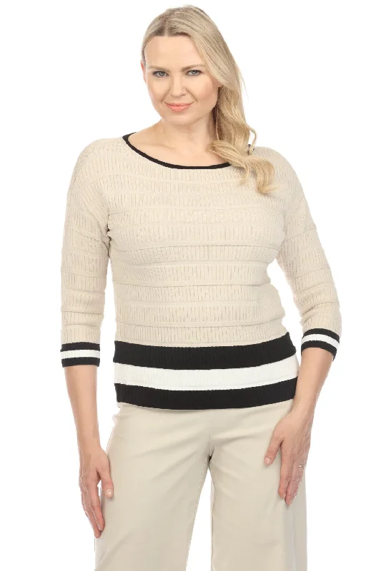 Joseph Ribkoff Moonstone/Vanilla/Black Striped Knit Sweater Top 241924