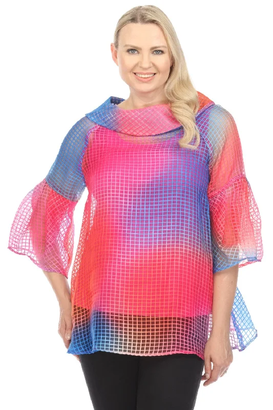 Joseph Ribkoff Multi Gradient Check Semi-Sheer 2-Piece Tunic Top 242109