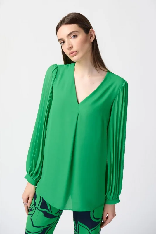 Joseph Ribkoff Pleated Chiffon Sleeves V-Neck Blouse 241173