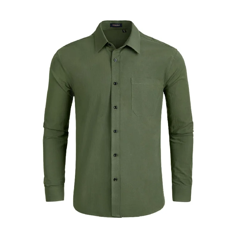 Men's Dress Shirt with Pocket - DARK GREEN