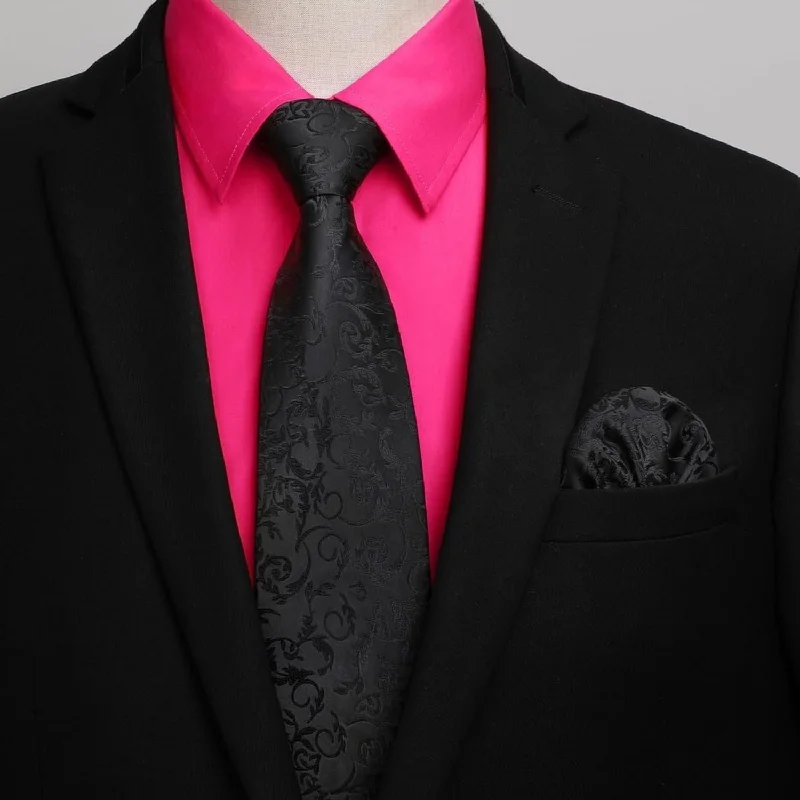 Men's Shirt with Tie Handkerchief Set - HOT PINK