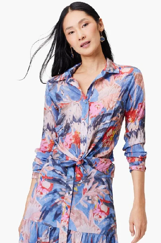 NIC+ZOE Blue/Multi Dreamscape Crinkle Button Front Shirt S241644