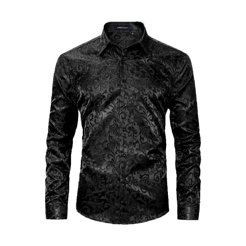 Men's Long Sleeve Shiny Shirt - BLACK2