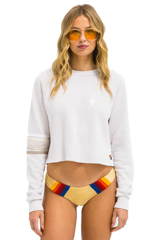 BOLT RUGBY STITCH CROPPED CREW SWEATSHIRT - DOVE // WHITE // GREY