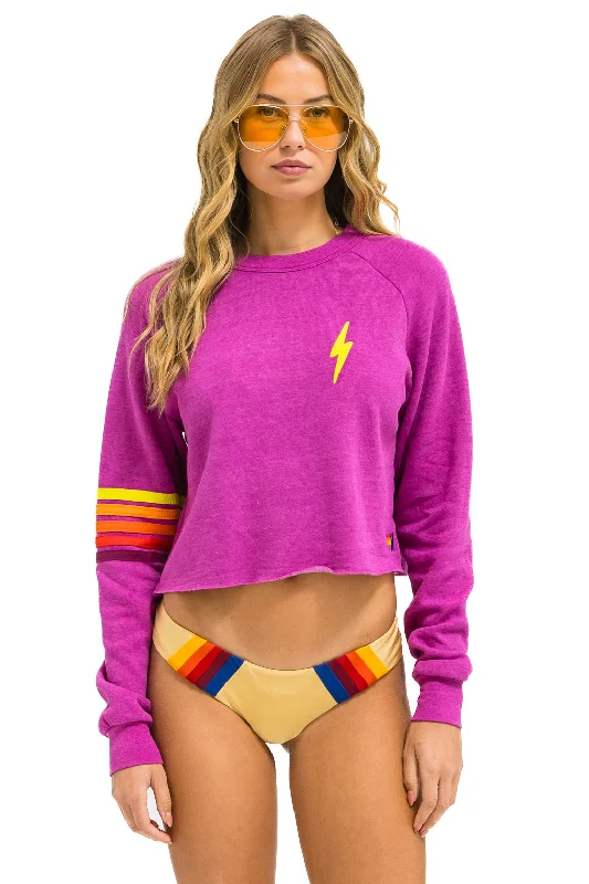 BOLT RUGBY STITCH CROPPED CREW SWEATSHIRT - MAGENTA // ORANGE // YELLOW