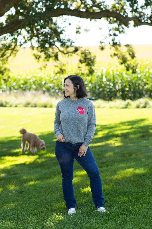 Embroidered Wisconsin Crew in Gray