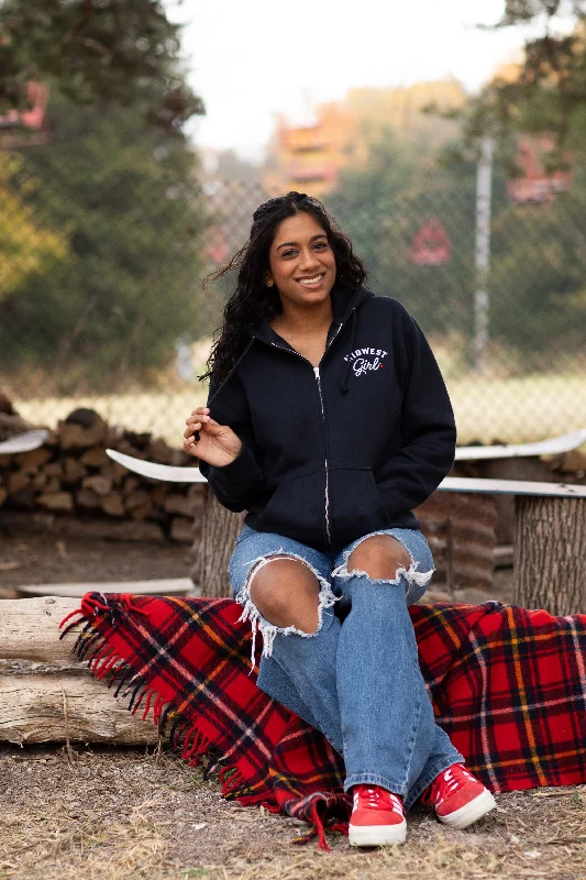 Midwest Girl Zip Up Hoodie in Navy