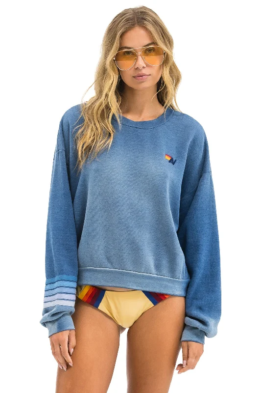 RUGBY STITCH RELAXED CREW SWEATSHIRT - FADED WATER