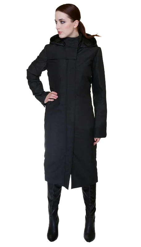 Hooded Mock Neck Zip Maxi Coat w/ Zip Off Hood and Thinsulate Quilted Liner /Nylon