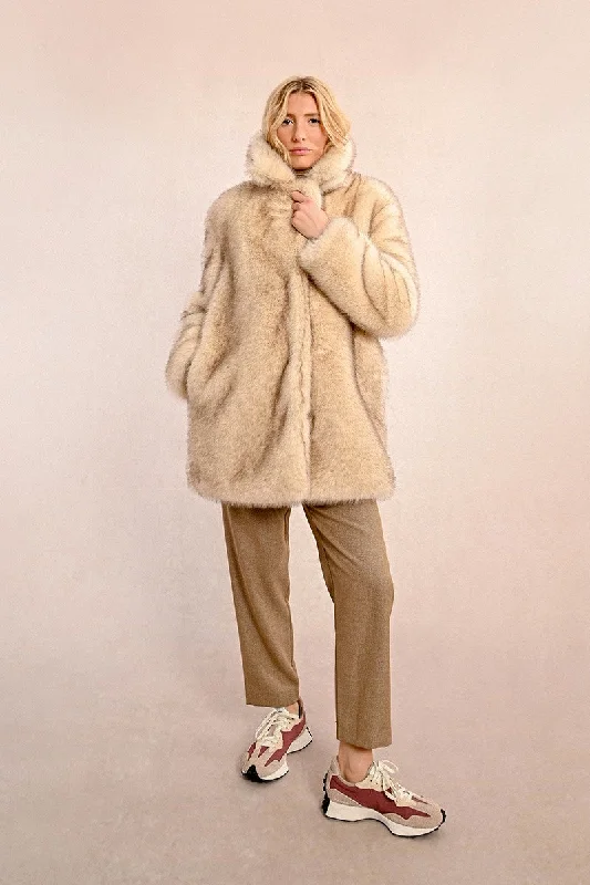 Molly Bracken Off White Faux Fur Coat