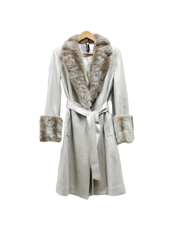 Platinum Cobra Luxe Wrap Coat W Fur Collar & Cuffs